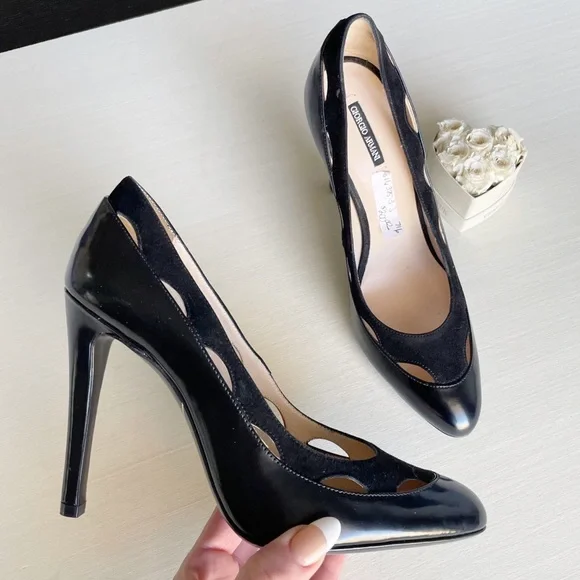 π Giorgio Armani Leather & Suede Cut Out High Heel Pumps - Picture 12 of 12